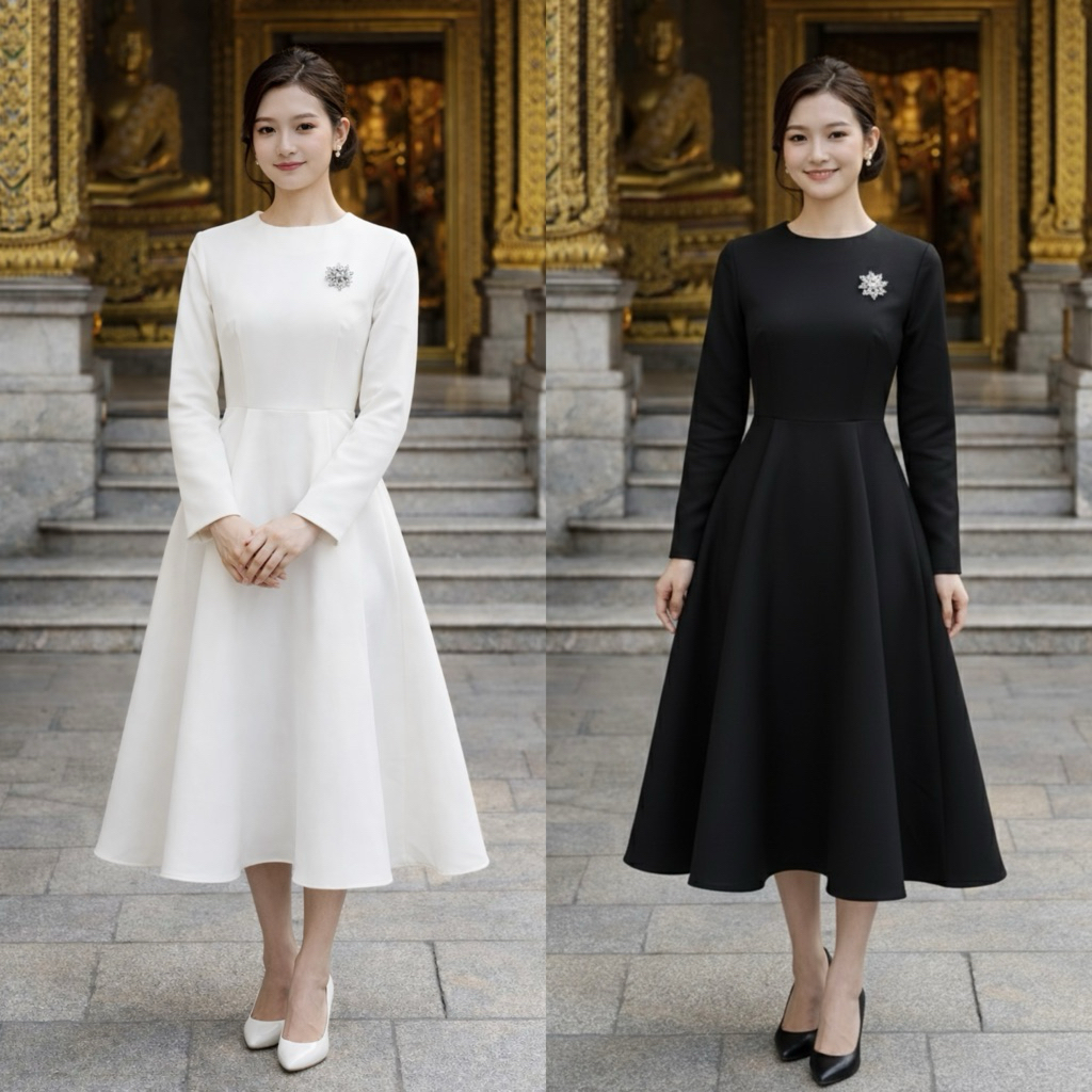 ❌พร้อมส่ง2XL-4XL❌ป้าย CLT มี 2 สี เดรสยาวทรงพริ้วๆงานกระแส ตามหา คอกลม แขนยาว แถมเข็มกลัดติดอก สวยมาก ใส่ออกงาน ทรงสุภาพ