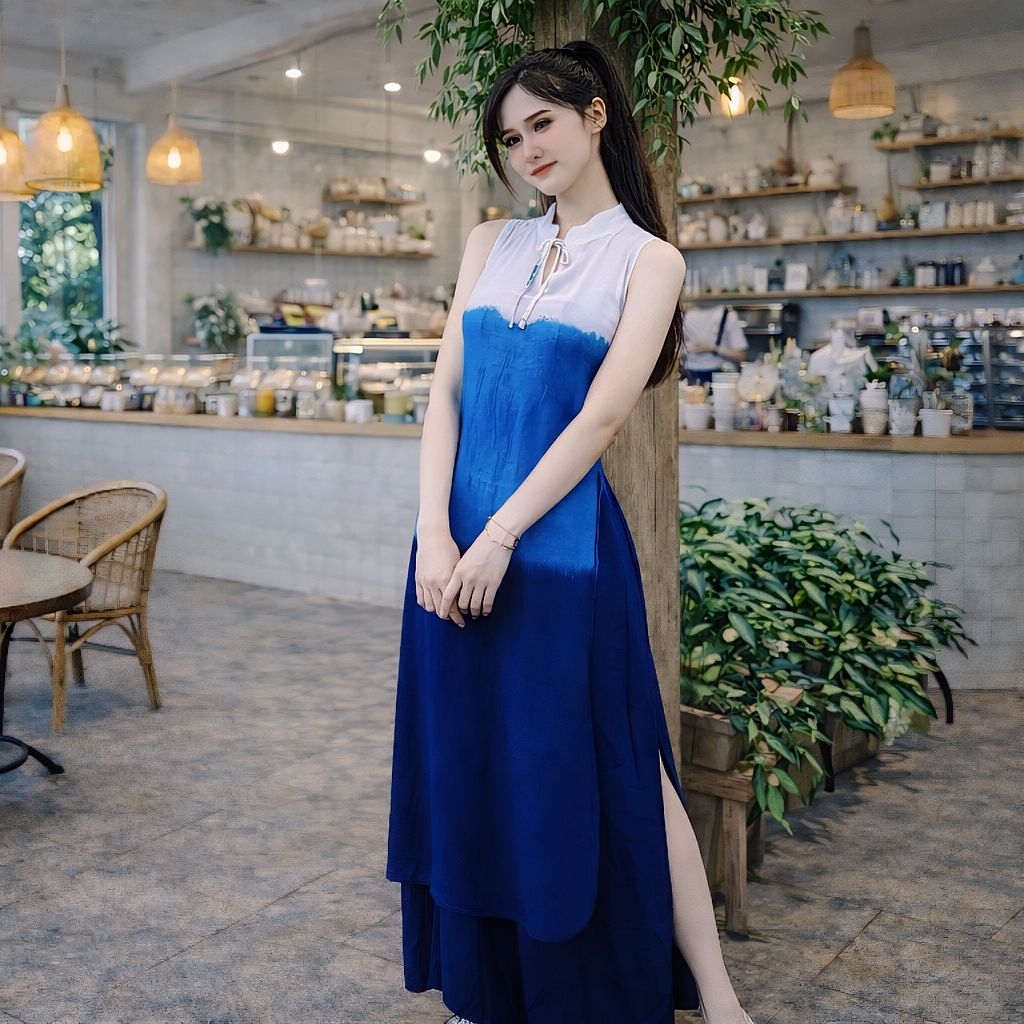 ชุดมัดย้อมคอจีนสีสวยสดใส ผ้าพริ้ว ใส่สบายไม่ร้อน. ชุดเซต2ชิ้น +กางเกงขาบานแหวกข้างจ้า