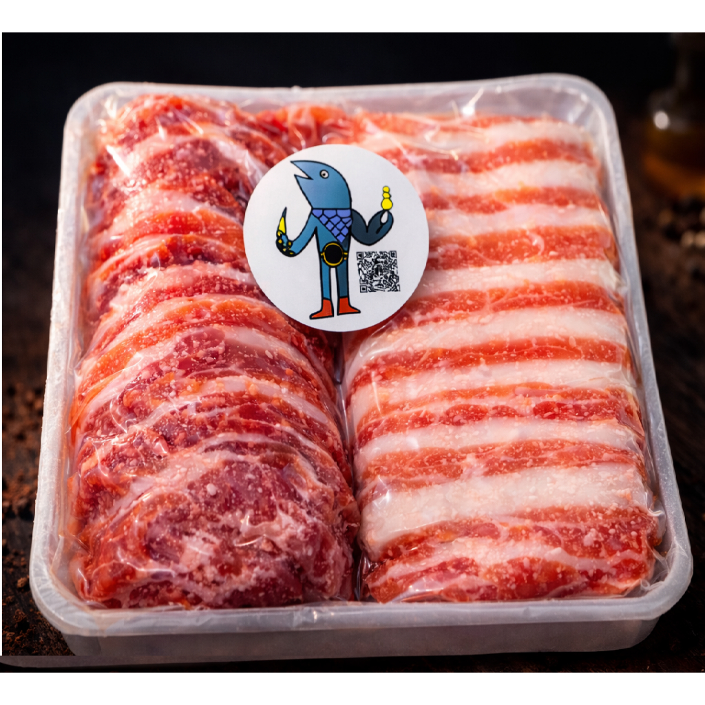 หมูกระทะตัวท็อปสามชั้น+สันคอสไลด์ สันคอ / ชาชู / เบคอน คุ้มสุด | 500g| สดใหม่ แช่แข็งโรงงาน