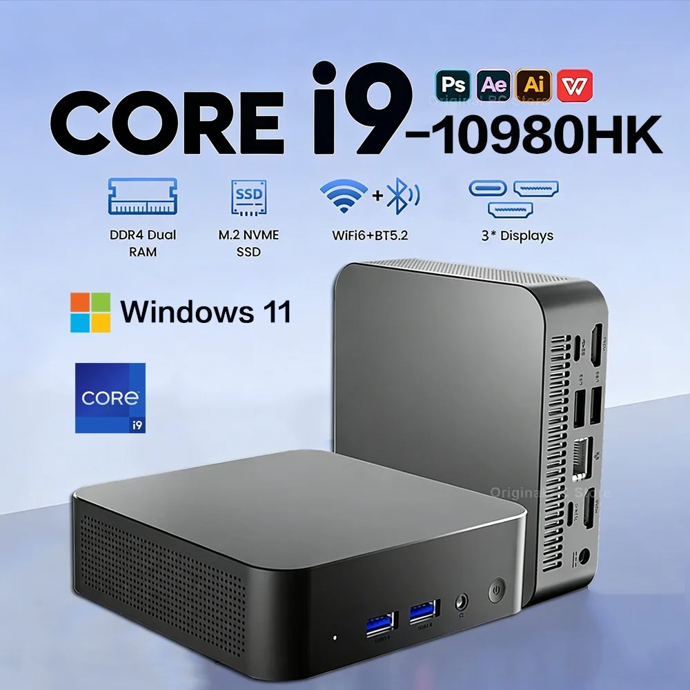 Core i9 10980HK Mini PC Windows 11 32GB DDR4 512GB 1TB 2TB SSD Portable Gaming Mini PC WiFi6 BT5.2 4