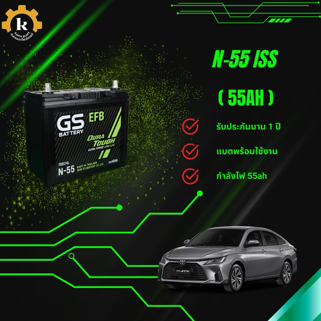 GS N-55 ISS แบตเตอรี่สำหรับรถยนต์ พร้อมสำหรับติดตั้ง