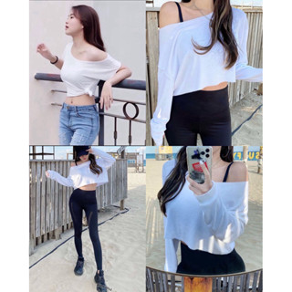 mnv_shop  เสื้อปาดไหล่ ผ้าสลาฟ  ผูกเอวแขนสั้น-แขนยาว