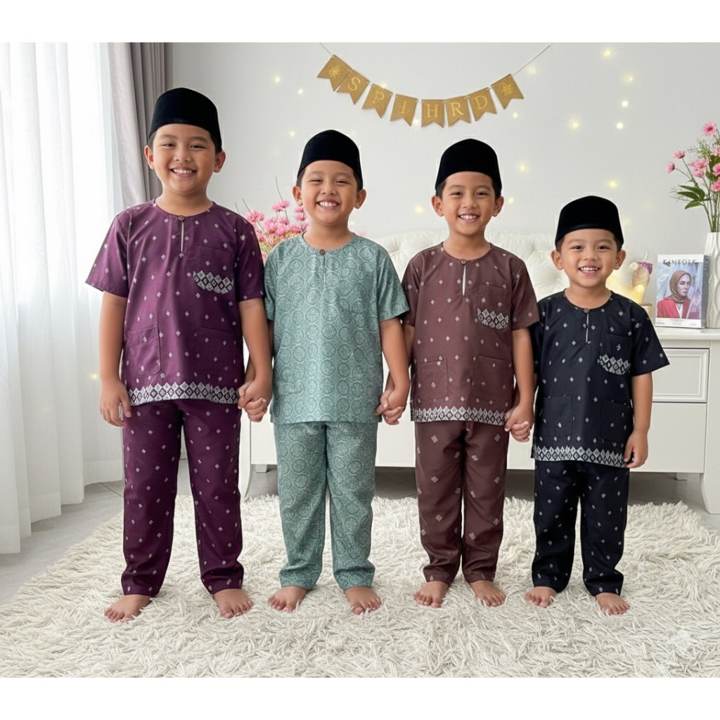 ชุดรายอเด็กผู้ชาย เสื้อมะกีเลาเด็กมุสลิม ชุดเด็กอิสลามใส่ออกงาน ชุดอาเซียนอินโด บรูไน มาเลย์
