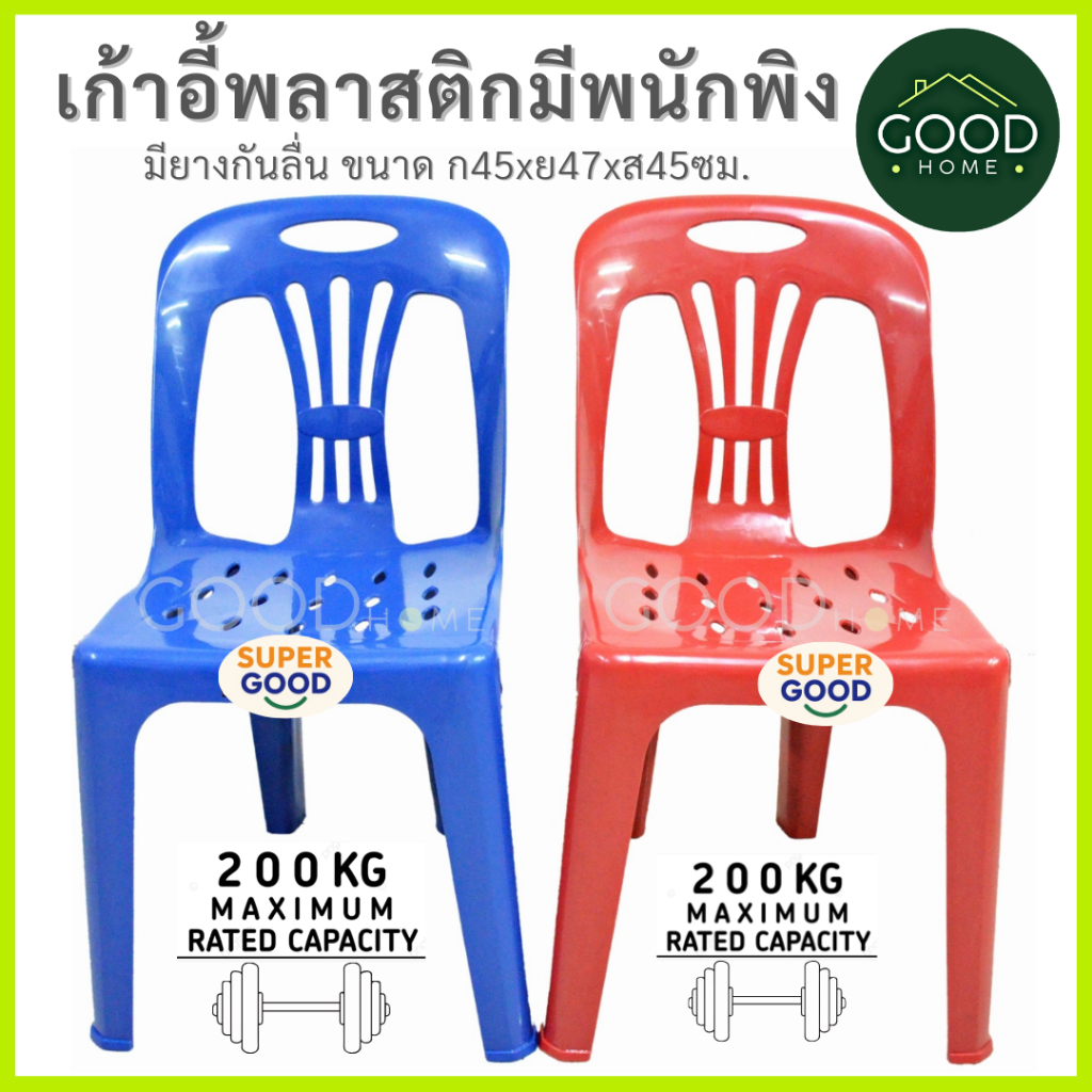 GOODHOME เก้าอี้พลาสติกเกรดB พนักพิงหลัง มียางกันลื่น สะดวกประหยัดพื้นที่การใช้งาน✅มี2สีให้เลือก✅