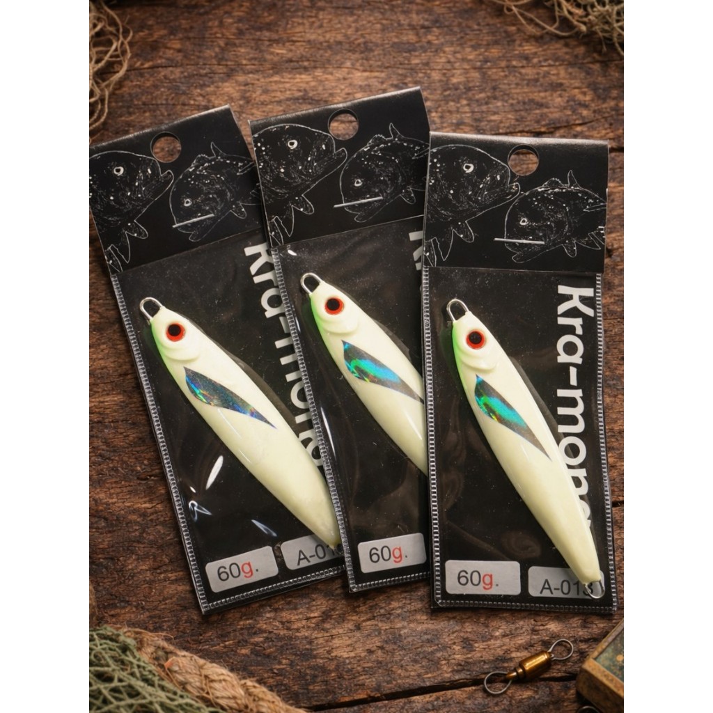 A-013 เหยื่อจิ๊กสีเขียวเรืองแสง Glow Green Hologram Jig 30g-150g งานทะเล