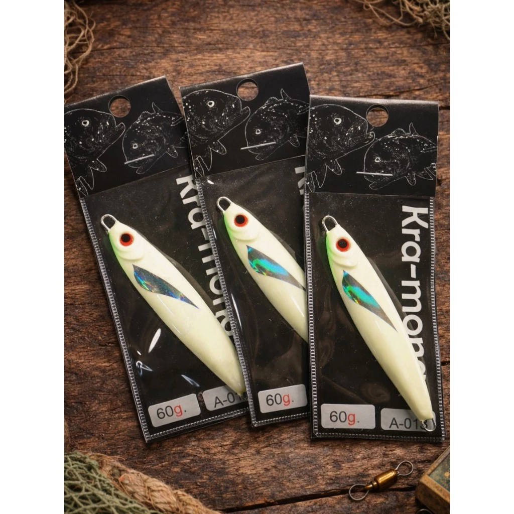 A-013 เหยื่อจิ๊กสีเขียวเรืองแสง Glow Green Hologram Jig 30g-150g งานทะเล