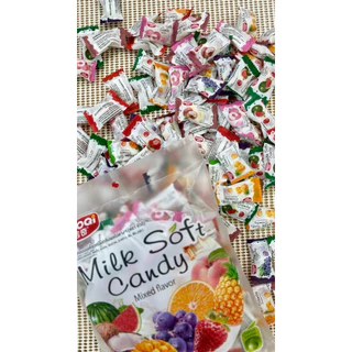 Milk Soft candy ลูกอมเคี๊ยวหนึบกลิ่นผลไม้มายชูวี่ รสรวมรส น้ำหนักสุทธิ 380 กรัมราคาส่งยกลัง/ครึ่งลัง