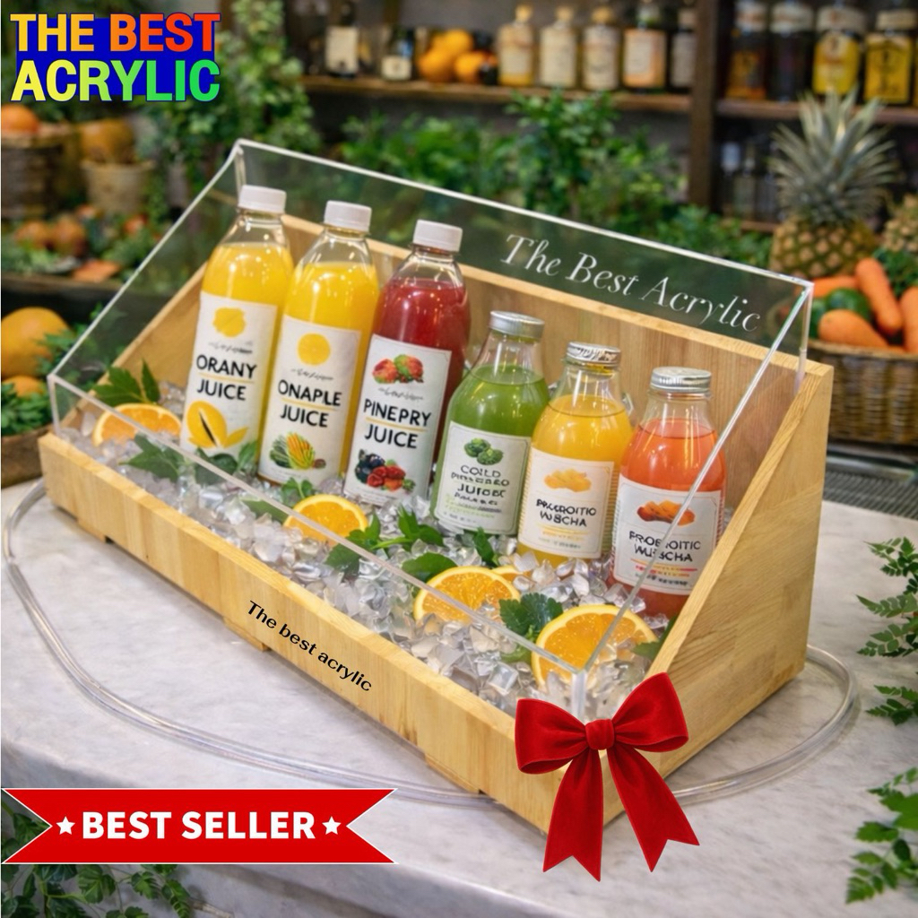 Thebest acrylic กะบะไม้สนพร้อมกล่องอะคริลิคใสแบบเอียงสไตล์มินิมอล วิลเทจ  ขนาด 60x25x28 cm.