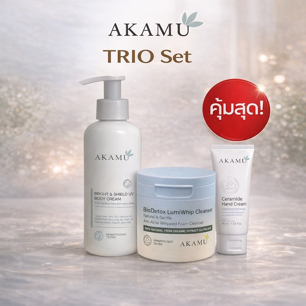 TRIO Set: BioDetox LumiWhip Facial Cleanser + Bright&Shield UV Body Cream+Ceramide Hand Cream