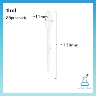 หลอดหยดสาร หลอดหยดสี 25 ชิ้น ; ขนาด 1 ml, 3 ml, 5ml, 10ml (Dropper/Pasteur Pipettes) ที่หยดของเหลว ปิเปต หลอดหยดพลาสติก