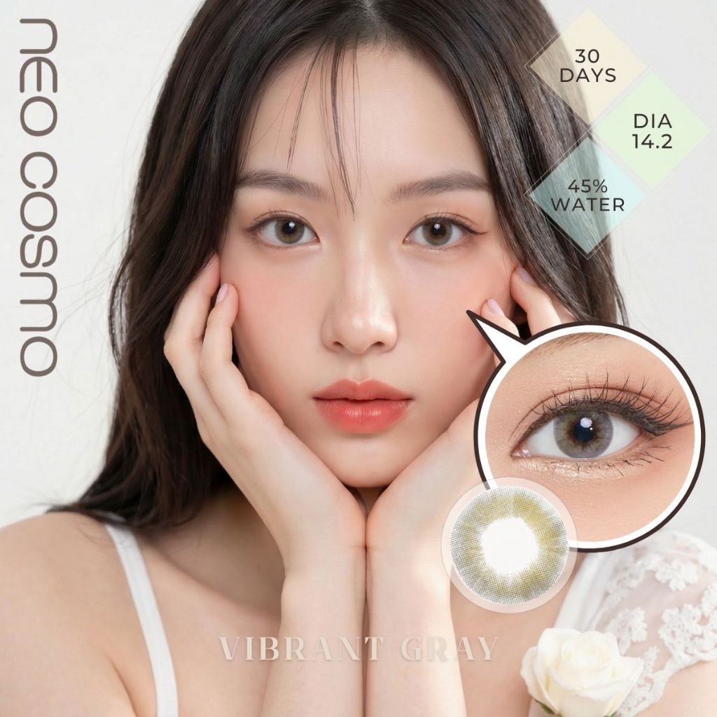 คอนแทคเลนส์ Vibrant Gray (Neo Cosmo) สีเทา ที่สุดของสายฝอ สีชัด มีค่าสายตา มีส่งด่วนใน กทม.