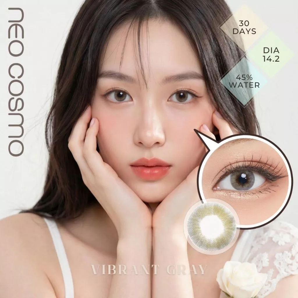 คอนแทคเลนส์ Vibrant Gray (Neo Cosmo) สีเทา ที่สุดของสายฝอ สีชัด มีค่าสายตา มีส่งด่วนใน กทม.