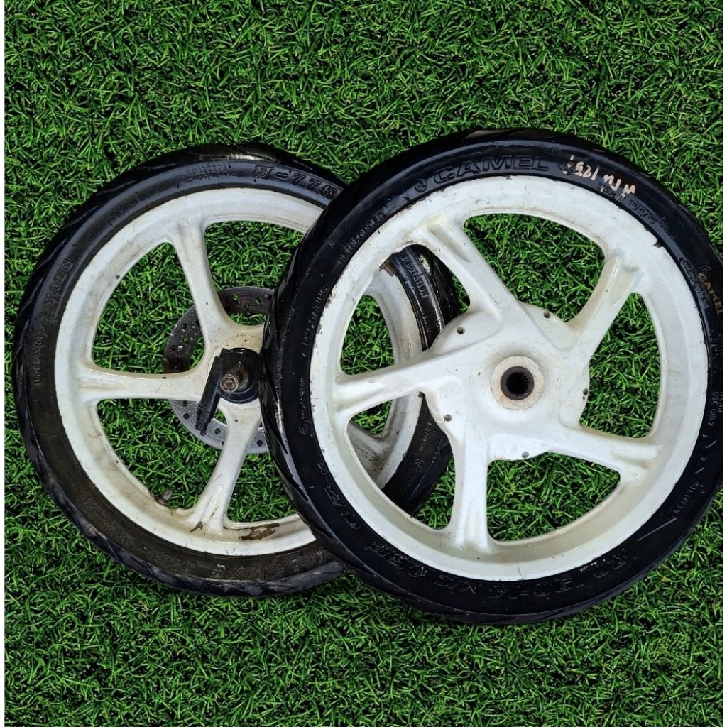 ล้อแม็ก Yamaha Fino125i [จานดิส3รู]ขอบเดิม พร้อมยาง( มือสองแท้ พร้องใช้)