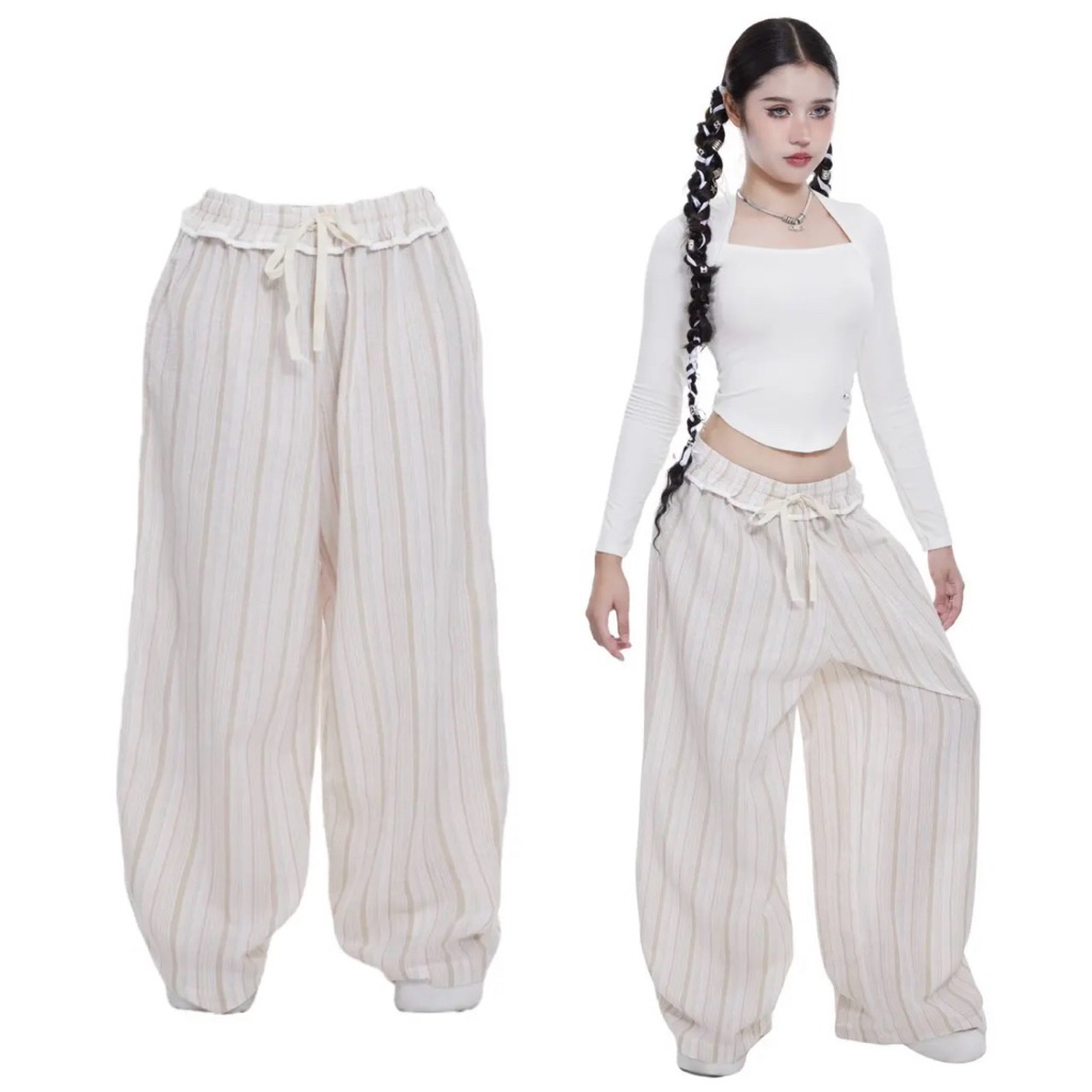 *มือหนึ่งป้ายห้อย* กางเกงขายาวทาง ปลายขากว้างรุ่น Morning Dew ของแบรนด์ lama.clubb