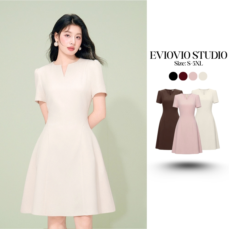 【EVIOVIO】🚚 จัดส่งในไทย ชุดเดรสแขนสั้น  สไตล์ยุโรป อ่อนเยาว์ เดรสสาวอวบ (S-6XL)🎁