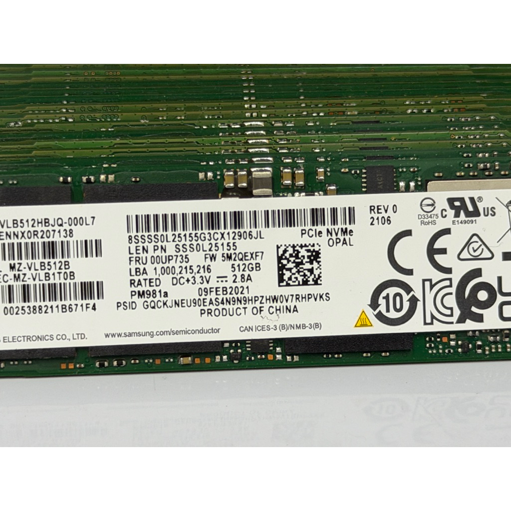 Samsung PM981a 512GB M.2 NVMe PCIe Gen3 x4 ใส่ได้ทุกเจน ประสิทธิภาพสูง อ่าน/เขียน 3,500/2,900 MB/s ใ
