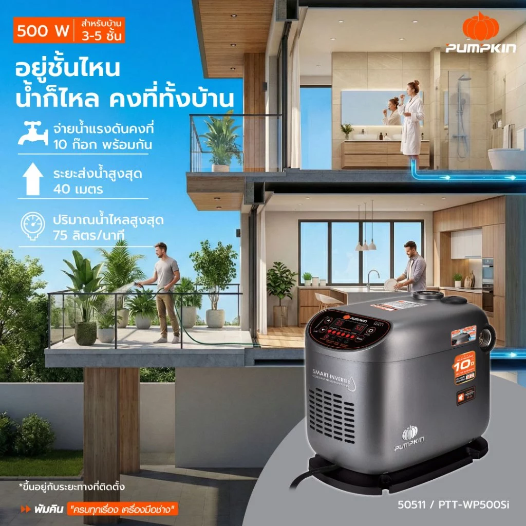 PUMPKIN ปั๊มน้ำอินเวอร์เตอร์ PTT-WP500SI 500W