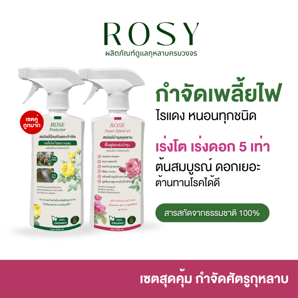 Rosy เซตคู่หู (สเปรย์กำจัดเพลี้ย+ สเปรย์บำรุงกุหลาบ) กำจัดเพลี้ยไม่กลับมาเป็นซ้ำ