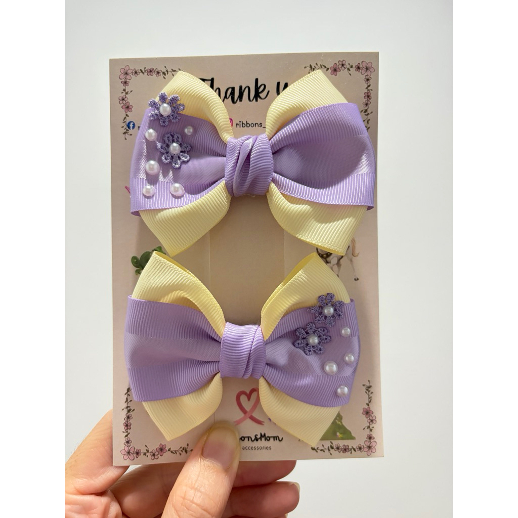 โบว์คู่เจ้าหญิง โบว์แฟนซี ลาย Sofia pearl bow twin