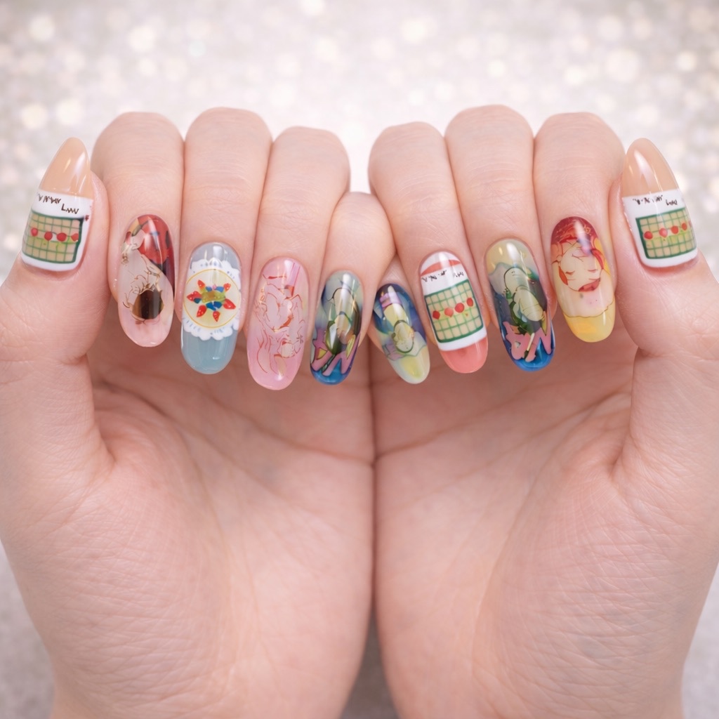 no.14 Art Illustration Press-On Nails – Cute Character Collage Set Art Illustration Press-On Nails –