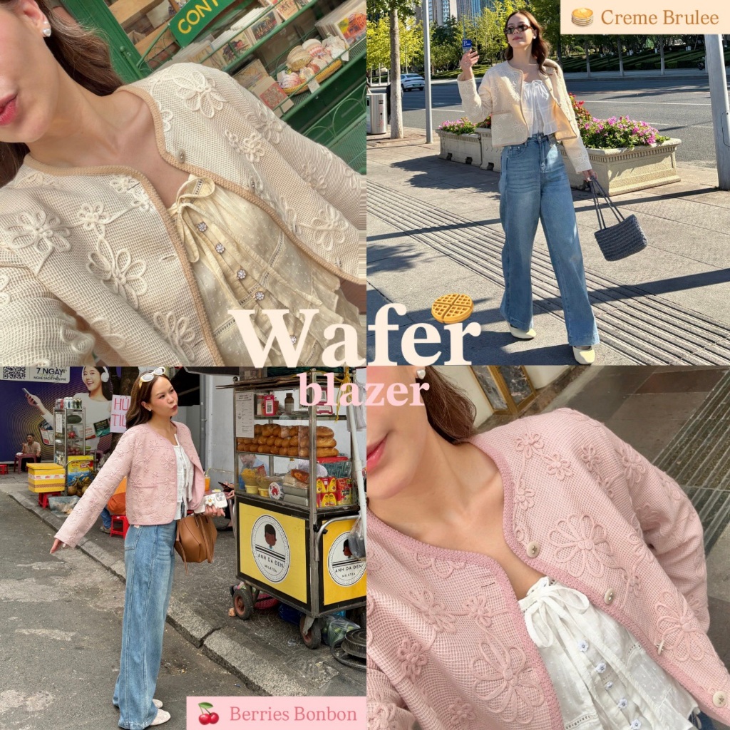 janunstudio • WAFER Blazer 2 สี (เสื้อคุณหนูเวเฟอร์เบลเซอร์) – ผ้าถักลายดอกไม้ สวยหรูดูแพง กันแดด กันลม กันหนาวได้