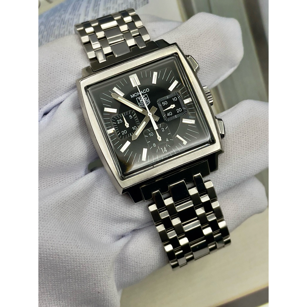 Tag Heuer Monaco Automatic Chronograph Black Dial นาฬิกามือสอง นาฬิกาแท้100%