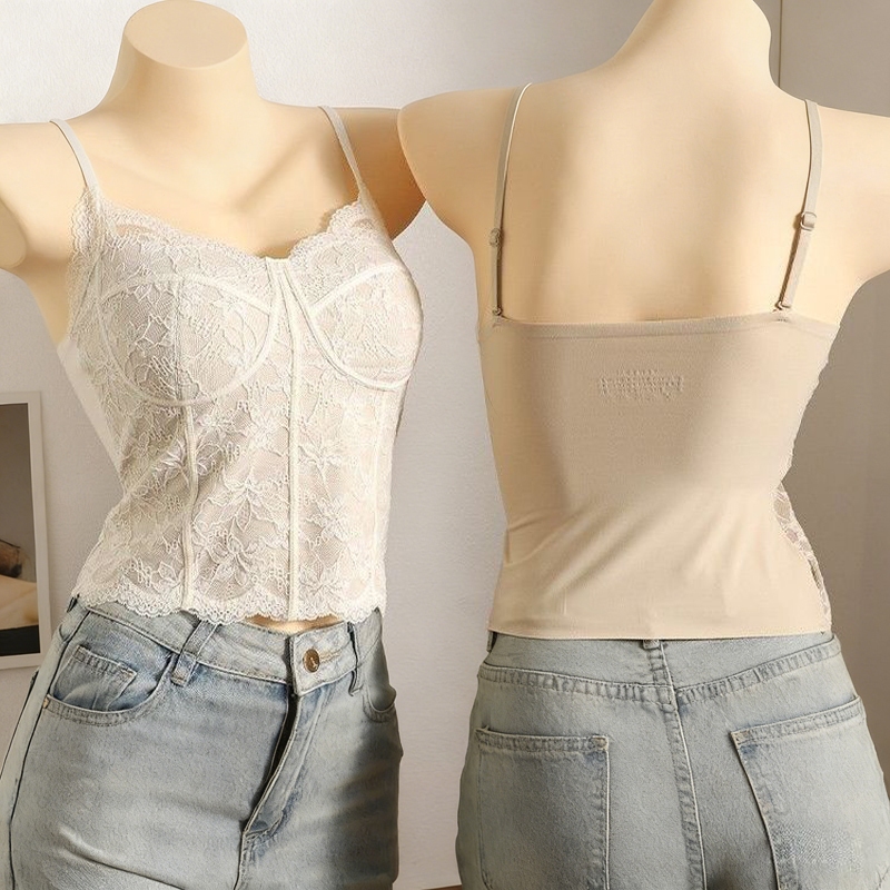 💥พร้อมส่ง💥เสื้อชั้นในแบบเสื้อกล้ามสำหรับผู้หญิง ทรงเสื้อกั๊ก มีแผ่นเสริมหน้าอกในตัว นุ่มสบาย ตกแต่งด้วยลูกไม้ เซ็กซี่
