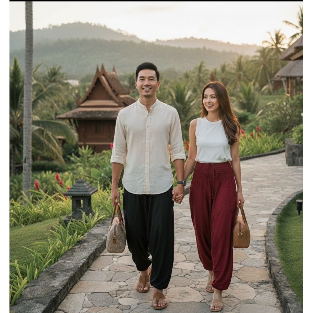 *สะโพก 36-50นิ้ว* กางเกงฮาเร็ม Harem pant กางเกงโบฮีเมียน กางเกงเป้าย้วยสีพื้น ราคา ถูกที่สุด ดีลบีเคเค แกลเลอรีภาพที่ 6