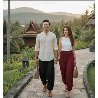 *สะโพก 36-50นิ้ว* กางเกงฮาเร็ม Harem pant กางเกงโบฮีเมียน กางเกงเป้าย้วยสีพื้น