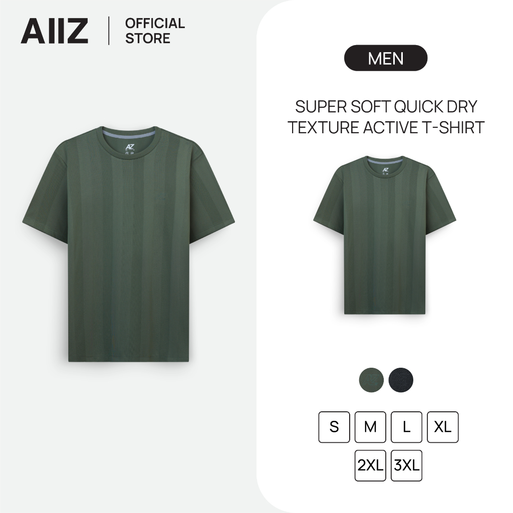AIIZ เสื้อแอคทีฟผู้ชายคอกลม ผ้าทอลายทางแห้งเร็ว