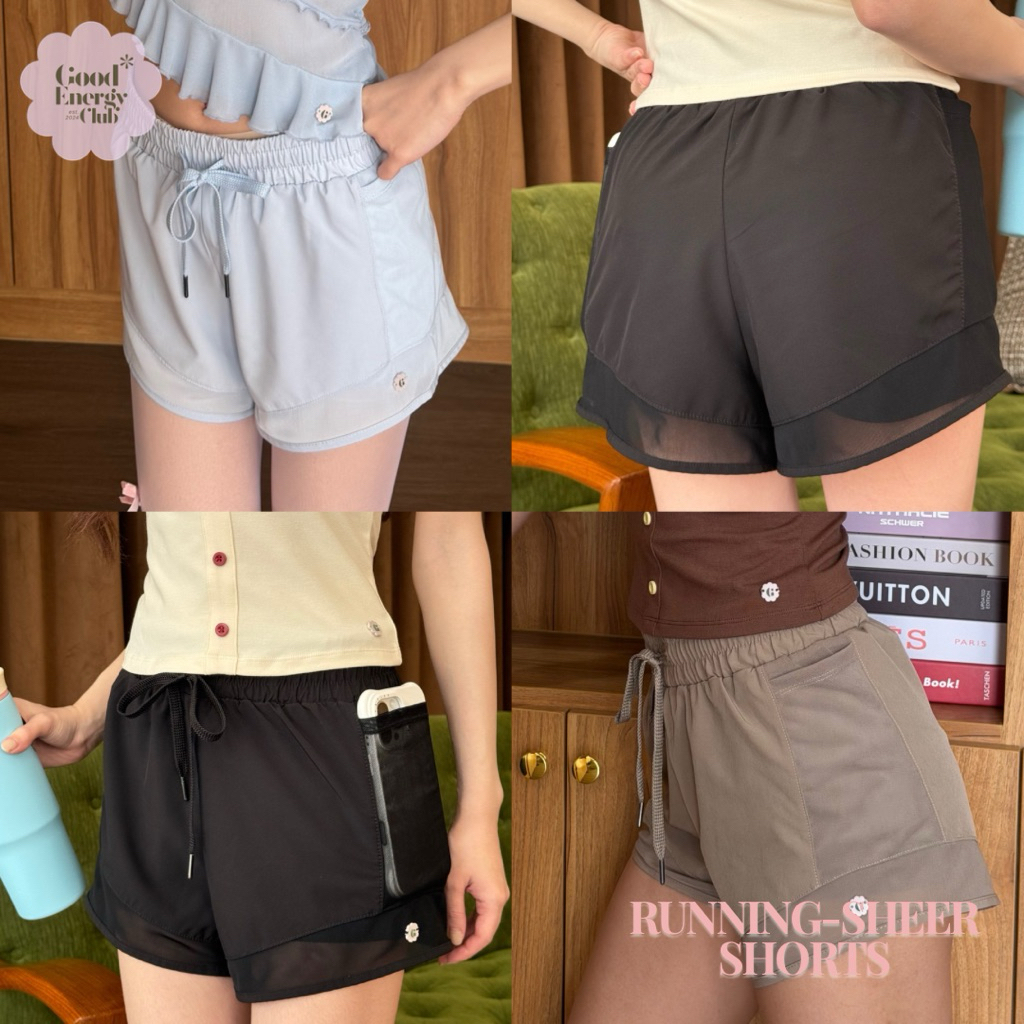 GOOD ENERGY CLUB - RUNNING-SHEER SHORTS[0192] กางเกงขาสั้น กระเป๋าข้าง มีซับใน ดีเทลผ้าตาข่าย (8L-8O