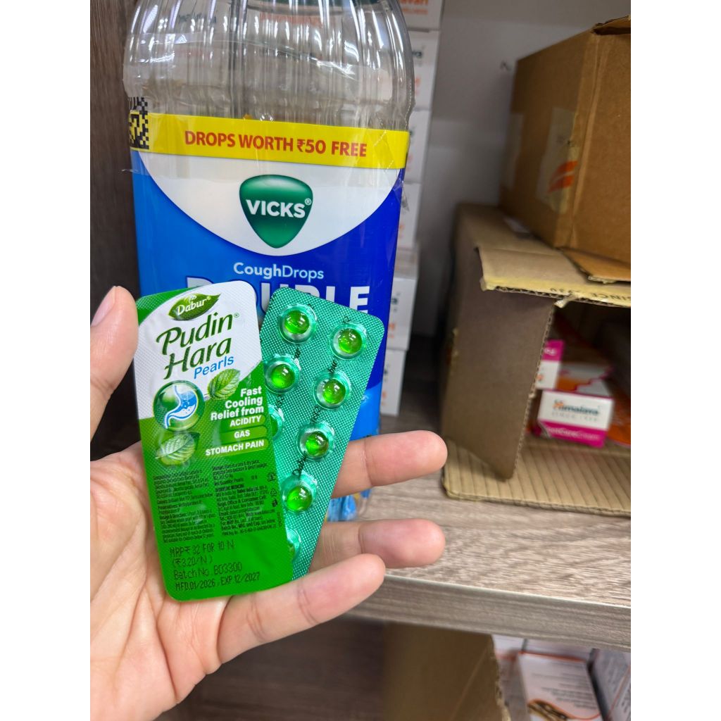 ลูกอมมิ้นท์ Pudina Oil สาระแหน่ 1 แผง มี 10 เม็ด ราคาต่อแผง