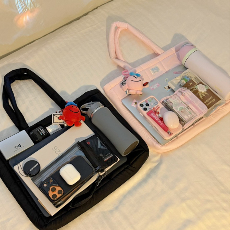 carryme  สีพื้นไม่ร่วมแถม🔥Big Pukpik กระเป๋าผ้า สะพายข้าง มีซิป มีใย ใส่notebook ipad สมุดหนังสือ A4