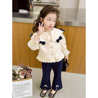 เสื้อผ้าแฟชั่นเด็ก ผ้าคอตตอนแต่โบว์ สีกรม