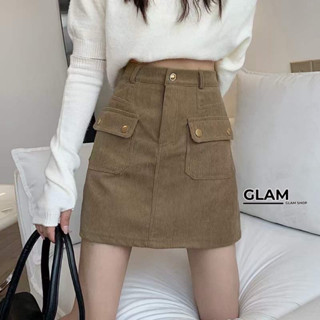 Brownie skirts 〰️ กระโปรงสั้น เอวสูง ผ้าลูกฟูก ดีเทลกระเป๋าม…