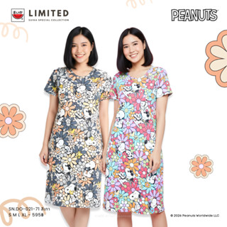 เสื้อแตงโม (SUIKA) -คอกลมแขนสั้นชุดเดรสผ้ายืด SNOOPY ลายSNOO…