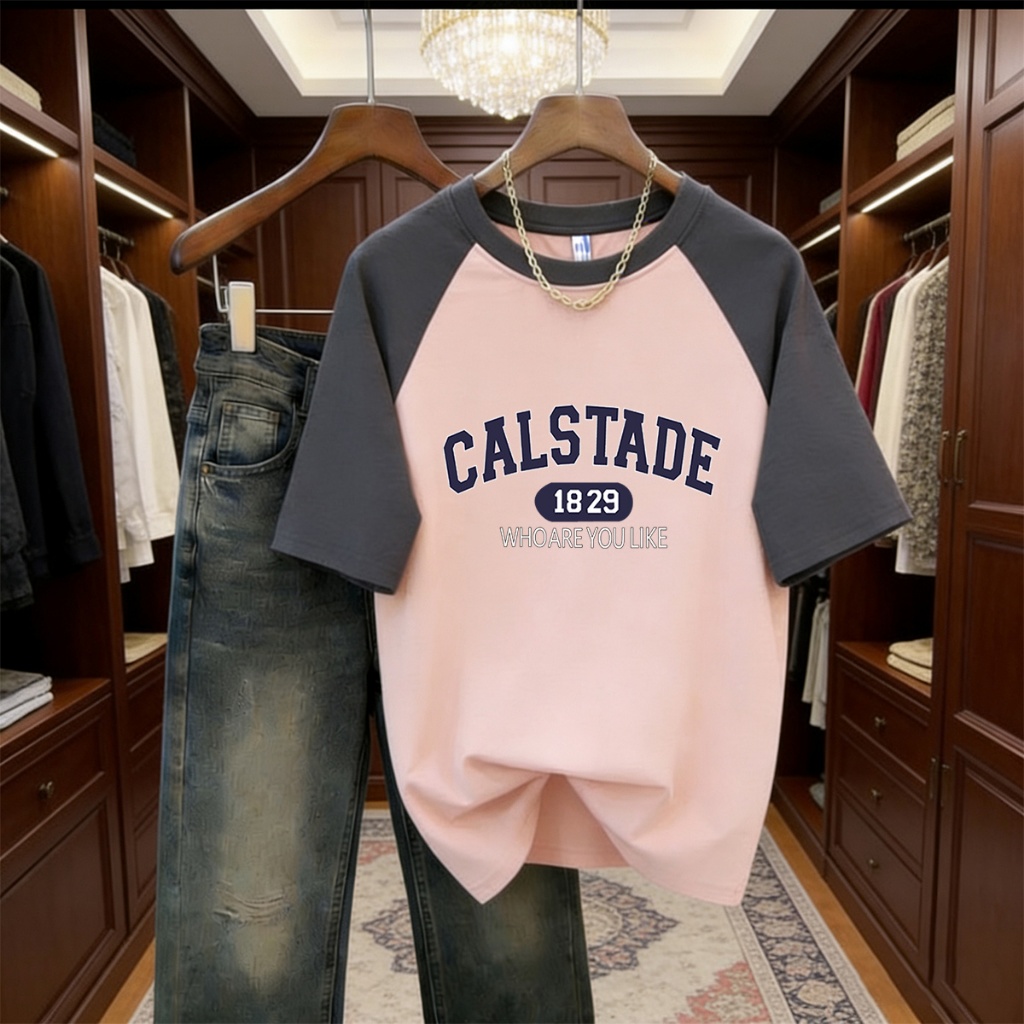 P-586 เสื้อยืดแขนสั้น เสื้อทูโทนสุดเท่ ทรงปล่อยใส่ได้ทุกเพศ