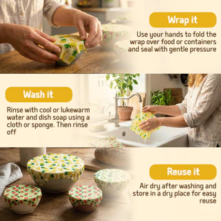 SuperBee ผ้าไขผึ้งห่ออาหาร ล้างใช้ซ้ำ 2 ปี Beeswax Wrap for Food, Set of 3 Reusable Bees Wax Wraps
