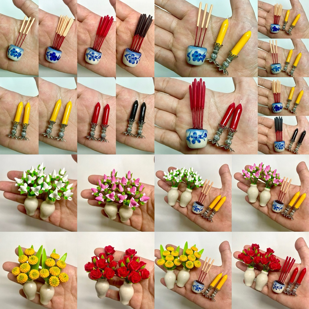 ธูปเทียนจิ๋ว / แจกันดอกไม้จิ๋วราคา/1คู่ (ดอกบัว/กุหลาบ/ดาวเรือง) – โปรปัง