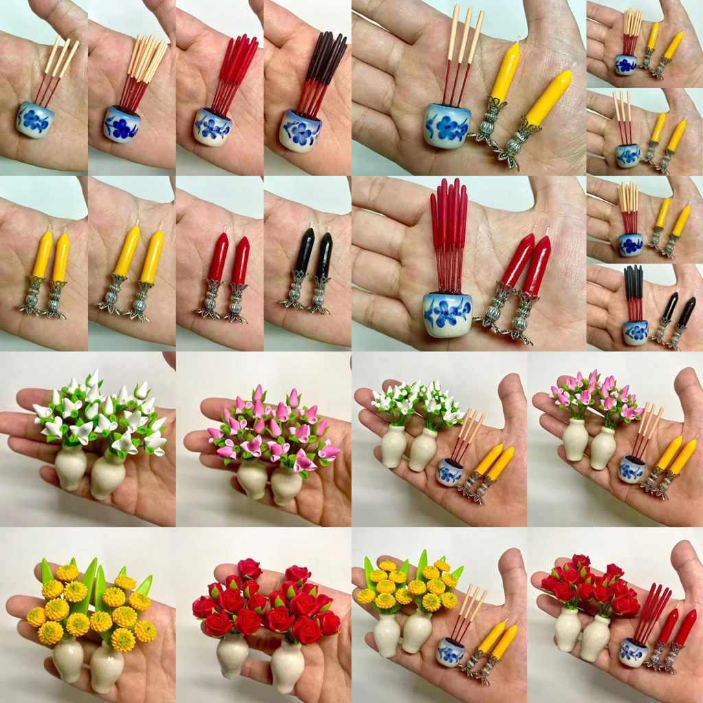 ธูปเทียนจิ๋ว / แจกันดอกไม้จิ๋วราคา/1คู่ (ดอกบัว/กุหลาบ/ดาวเรือง)