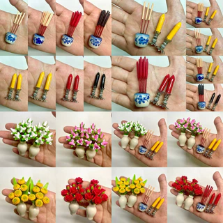 ธูปเทียนจิ๋ว / แจกันดอกไม้จิ๋วราคา/1คู่ (ดอกบัว/กุหลาบ/ดาวเรือง)