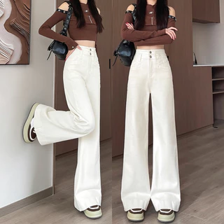 S~5XL jeans Straight-leg pants White Denim กางเกงยีนส์ขาตรงสีขาวสุดเทรนด์ กางเกงเอวสูง ทรงหลวม ลำลอง และอเนกประสงค์ HOT
