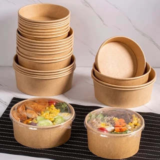 150ชุด / 300ชุด ถ้วยกระดาษ พร้อมฝา 500ml-1000ml Paper Bowl หนาขึ้น ชามกระดาษคราฟท์ พร้อมฝา ถาดกระดาษ กันน้ำ ทนร้อน