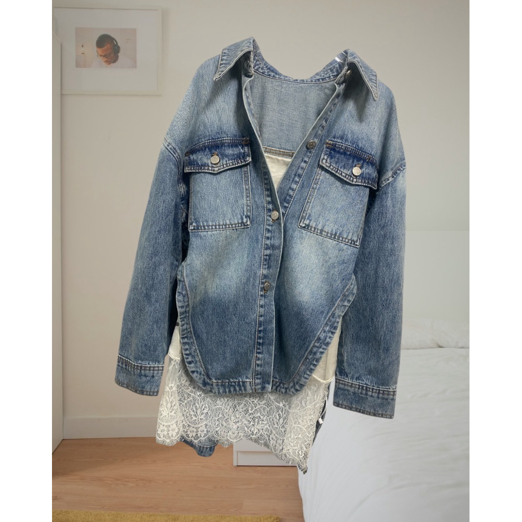 Jacket ยีนส์ พรีเมี่ยม ฟอกสี ชายเว้าสูง