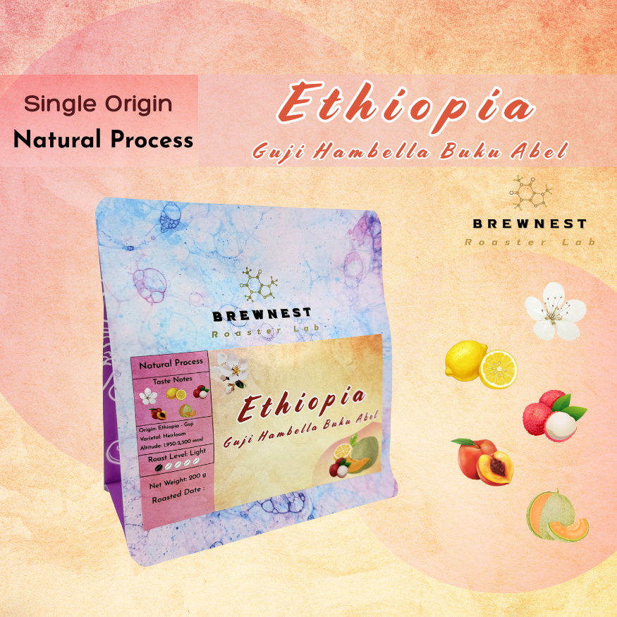 เมล็ดกาแฟคั่วอ่อน Ethiopia Guji Hambella Buku Abel (Light) - Natural Process -BREWNEST Roaster Lab