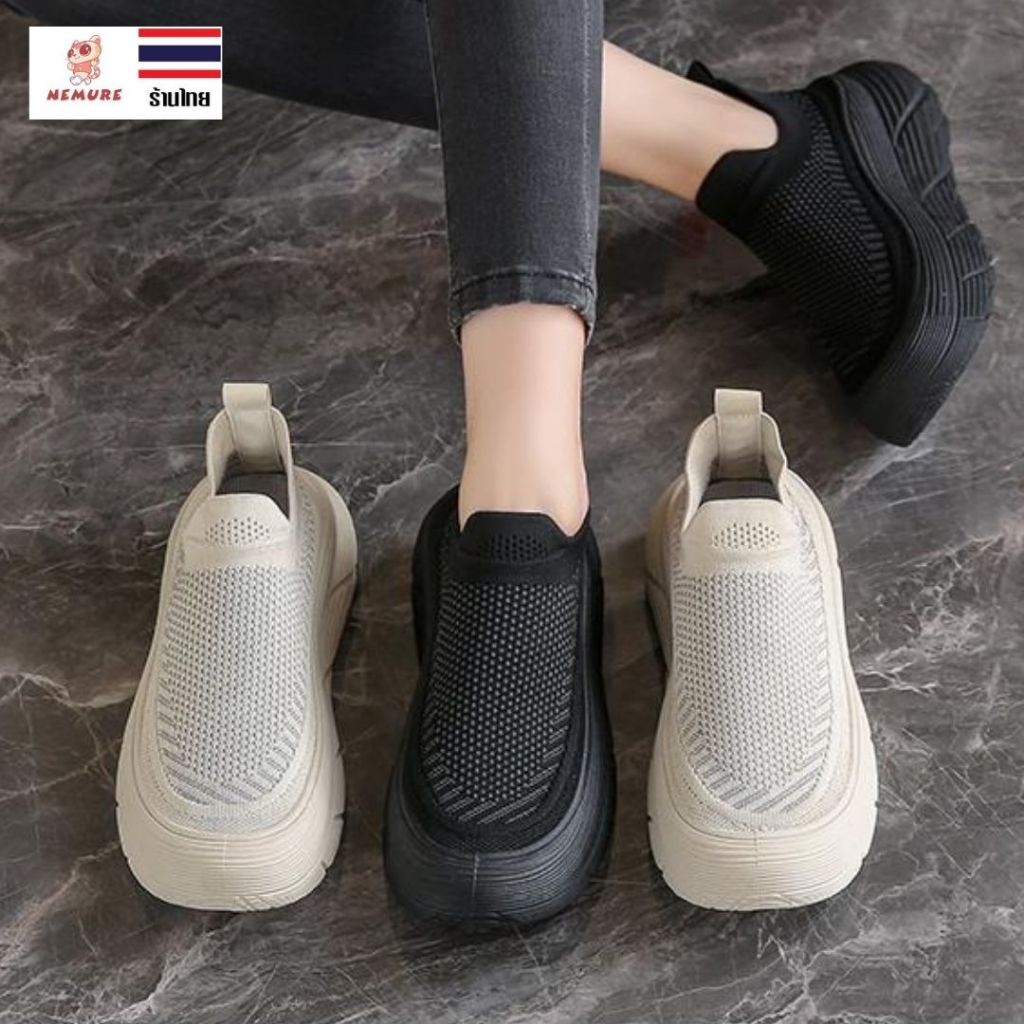 (S-1125) รองเท้าผ้าใบกีฬา แบบสวม รองเท้าวิ่ง แฟชั่น เสริมพื้นหนา น้ำหนักเบา นุ่ม สบาย ยืดหยุ่น ระบายอากาศได้ดี ใส่ทำงาน