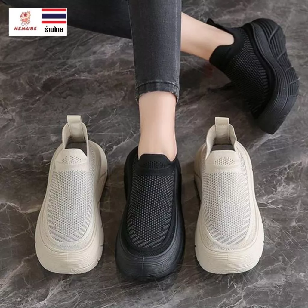 (S-1125) รองเท้าผ้าใบกีฬา แบบสวม รองเท้าวิ่ง แฟชั่น เสริมพื้นหนา น้ำหนักเบา นุ่ม สบาย ยืดหยุ่น ระบายอากาศได้ดี ใส่ทำงาน