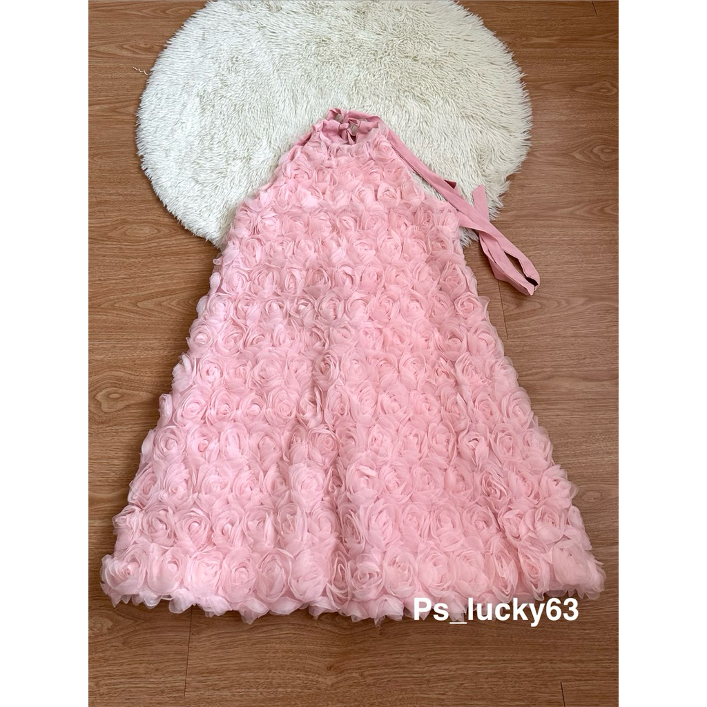 🌹พร้อมส่ง🌹 เดรสกุหลาบชมพูงาน 3D งานตามหา ป้าย Pissamai ⭐️❤️ ฟรีไซส์