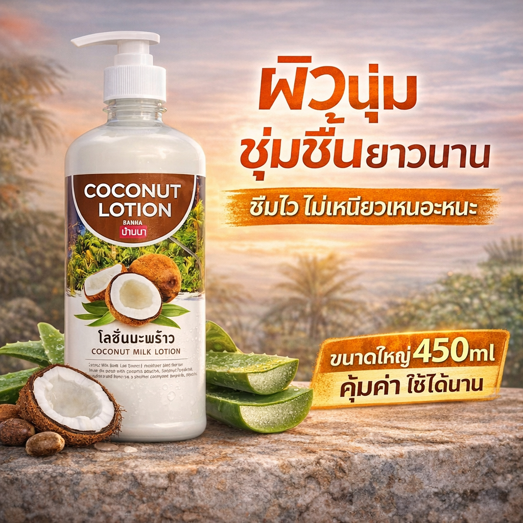 Banna Body Lotion 450ml โลชั่นบำรุงผิว เพิ่มความชุ่มชื้น ผิวนุ่มลื่น สำหรับผิวแห้ง กลิ่นหอม