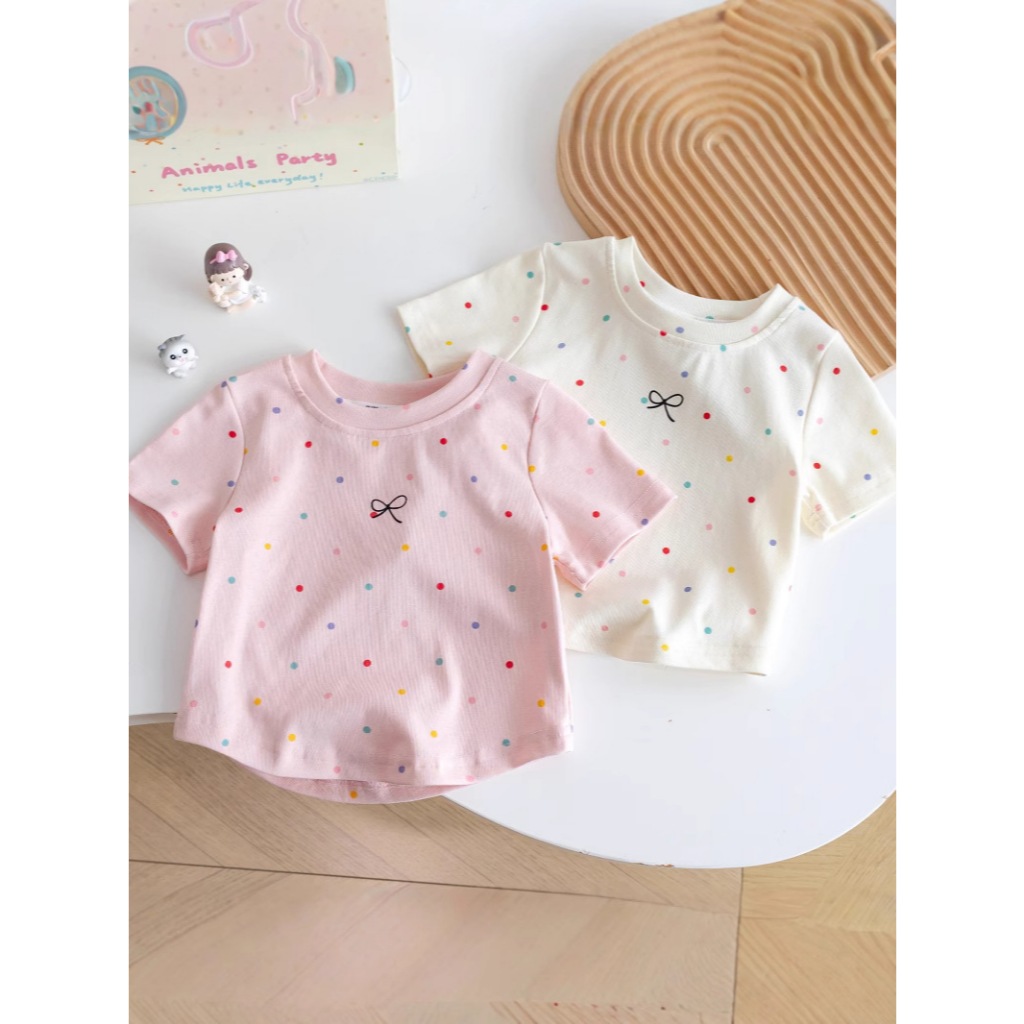 COCO ️เสื้อยืดคอกลม เด็กผู้หญิง แบบสวม ลายจุด รุ่น A5811